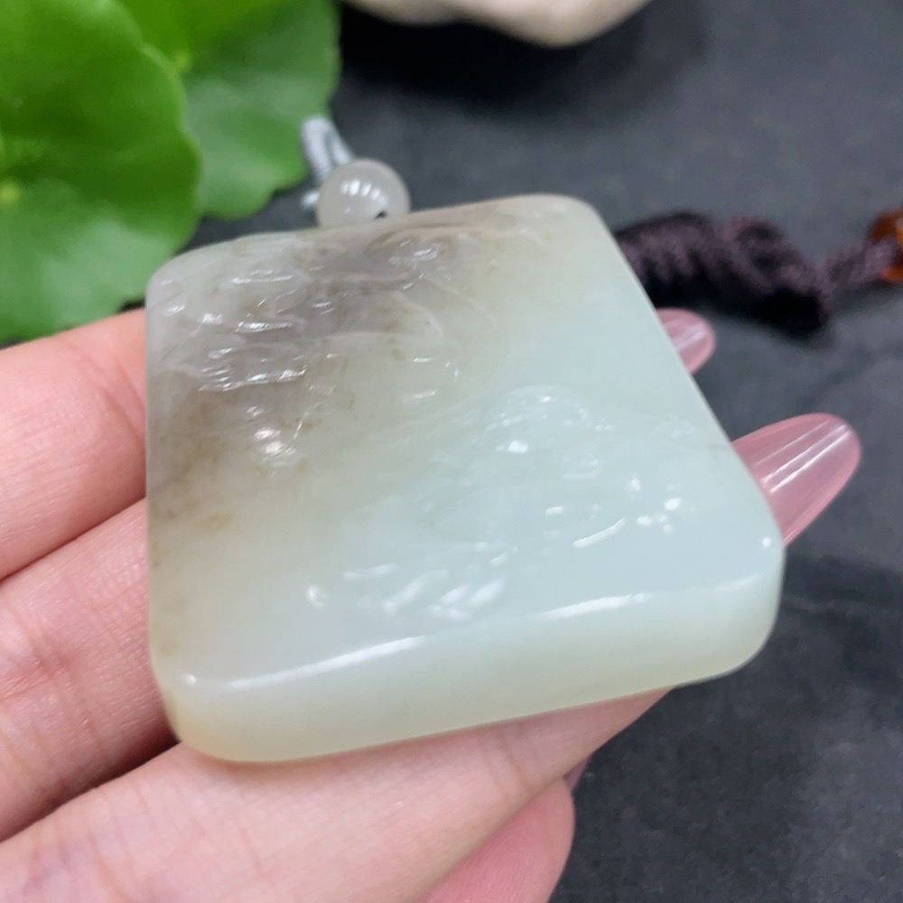 H33925751 Hetian Jade Pendant Wealth Total Weight (including rope) approx. 37.9g