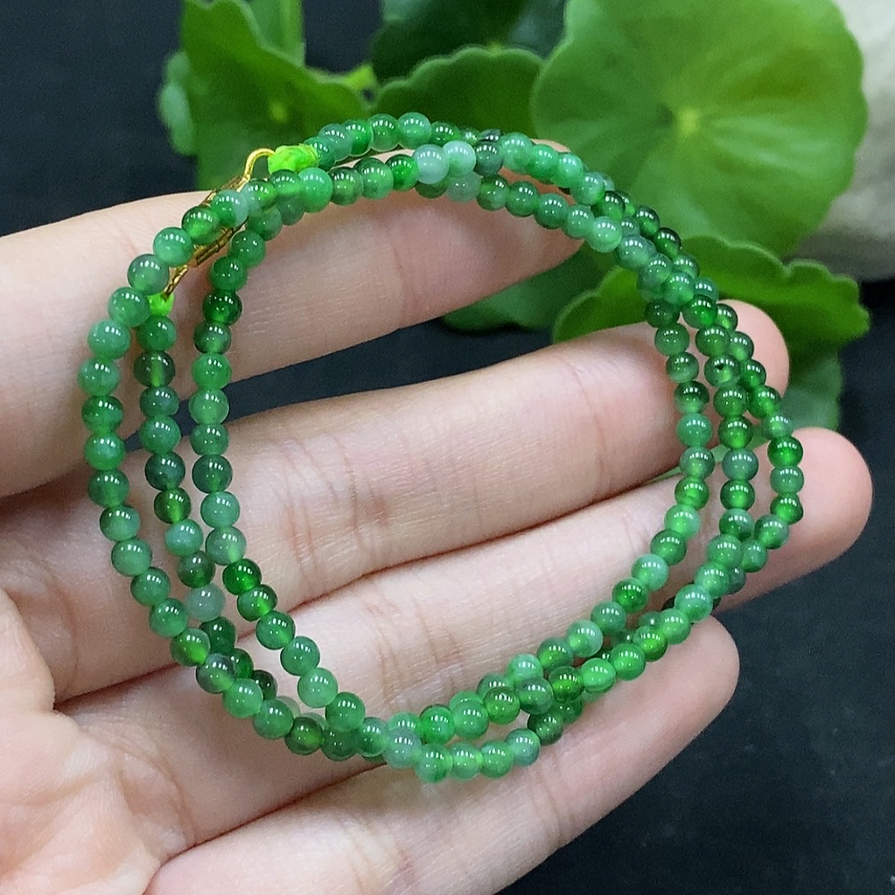 F35090047 Jadeite Beaded Necklace Approx. 3mm Total Weight About 7.76g Non-gold Inlaid