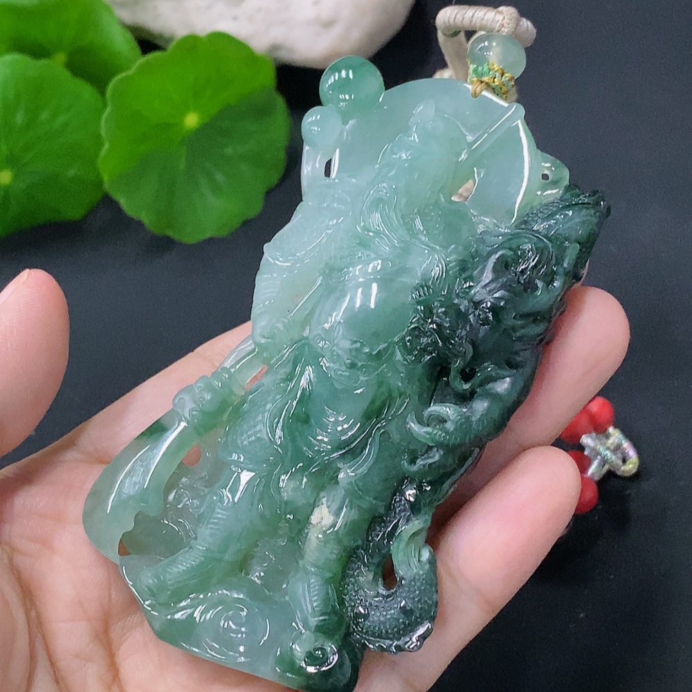 F30573109 Jadeite Pendant Guan Yu Total Weight: Approx. 76.38g (Incl. Rope)