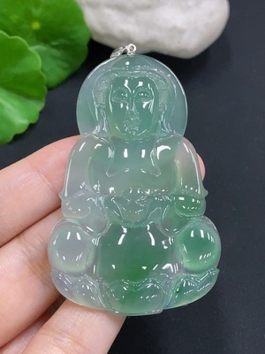 F31648182 JadeiteGuanyin Pendant with 18K Gold Clasp and Diamond Accents, Total Weight Approx. 22.8g