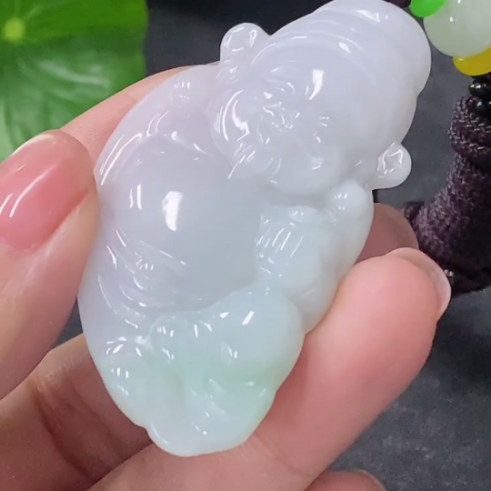 F34041898 Jadeite Pendant of God of Wealth Total Weight Approx. 16.7g Including Rope Non-A Grade Beads