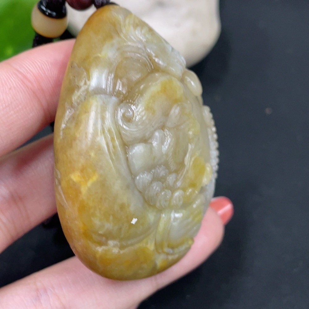 H34017625 Hetian Jade Pendant - Bodhidharma - Undetermined Skin Color Origin - Total Weight (Including Cord): 86.1g