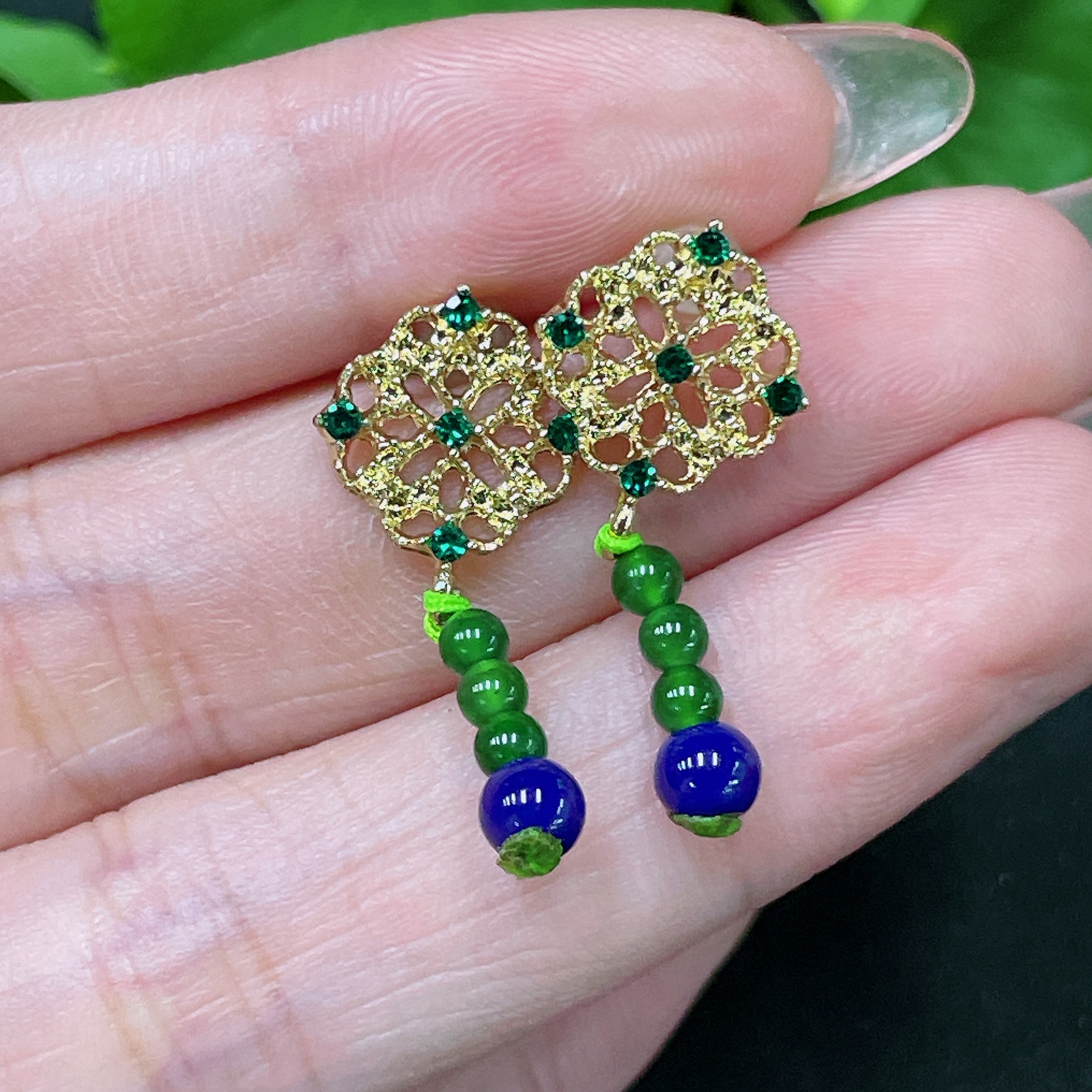 F34983430 Jadeite Inlaid Piece Non-Gold With Non-A Grade Beads