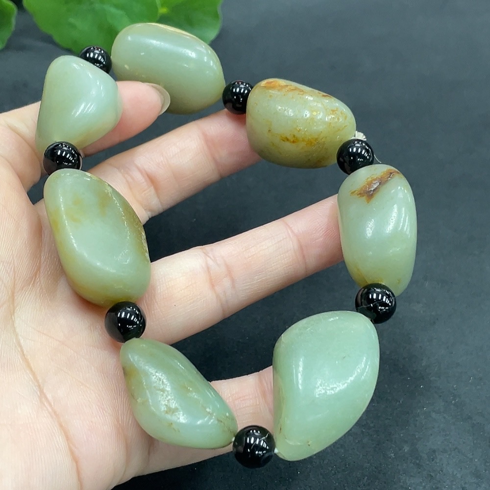 H14535342 Hetian Jade Bead Bracelet (Separator beads not Hetian Jade, Undetermined skin color origin, Total weight approx. 105.3g, Total weight 105.410g)
