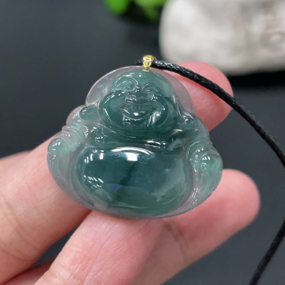 F34018923 Jadeite Buddha Pendant with 18K Gold Clasp, Product Weight Approximately 5.55g (excluding rope)