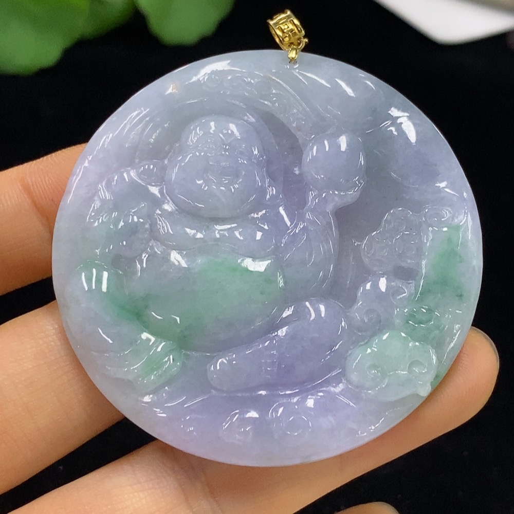 F34047386 Jadeite Pendant Buddha with 18k Bezel, Total Weight Approx. 33.46g