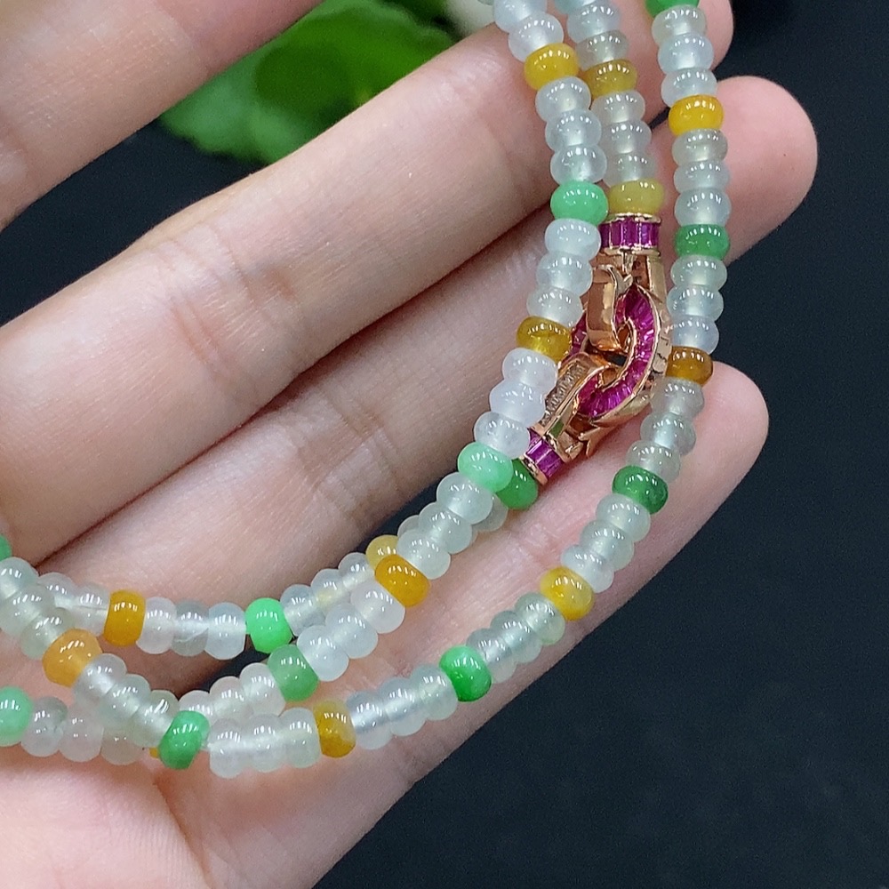 F33927305 Jadeite Beaded Necklace Approx. 4.3mm Total Weight Approx. 26.14g Yellow Beads Color Origin Undetermined Non-Gold Inlaid