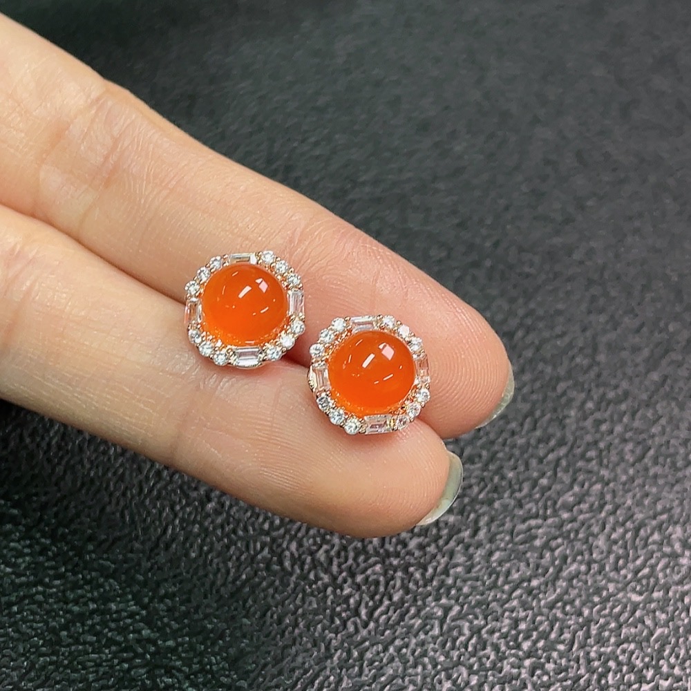 C33870069 South Red Agate Earrings Non-Gold Total Weight Approx. 2.15g Size 7.2mm