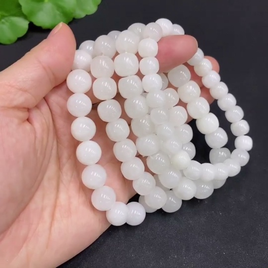 H34014415 Hetian Jade Bracelet, Max. Bead Size Approx. 9.6mm, Total Weight Approx. 113.3g, Containing Other Mineral Components