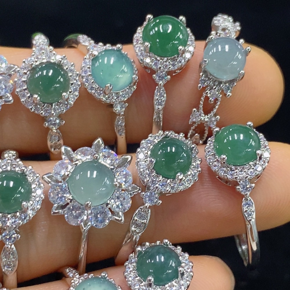 F35135386 Jadeite cabochon inlaid ring non-metal adjustable