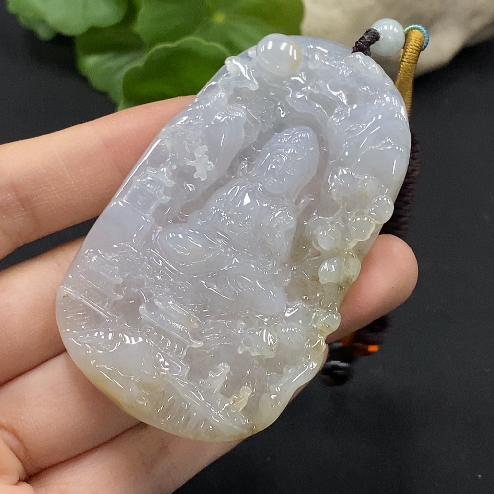F35115097 Jadeite Landscape Guanyin Pendant, Total Weight Approx. 48.38g