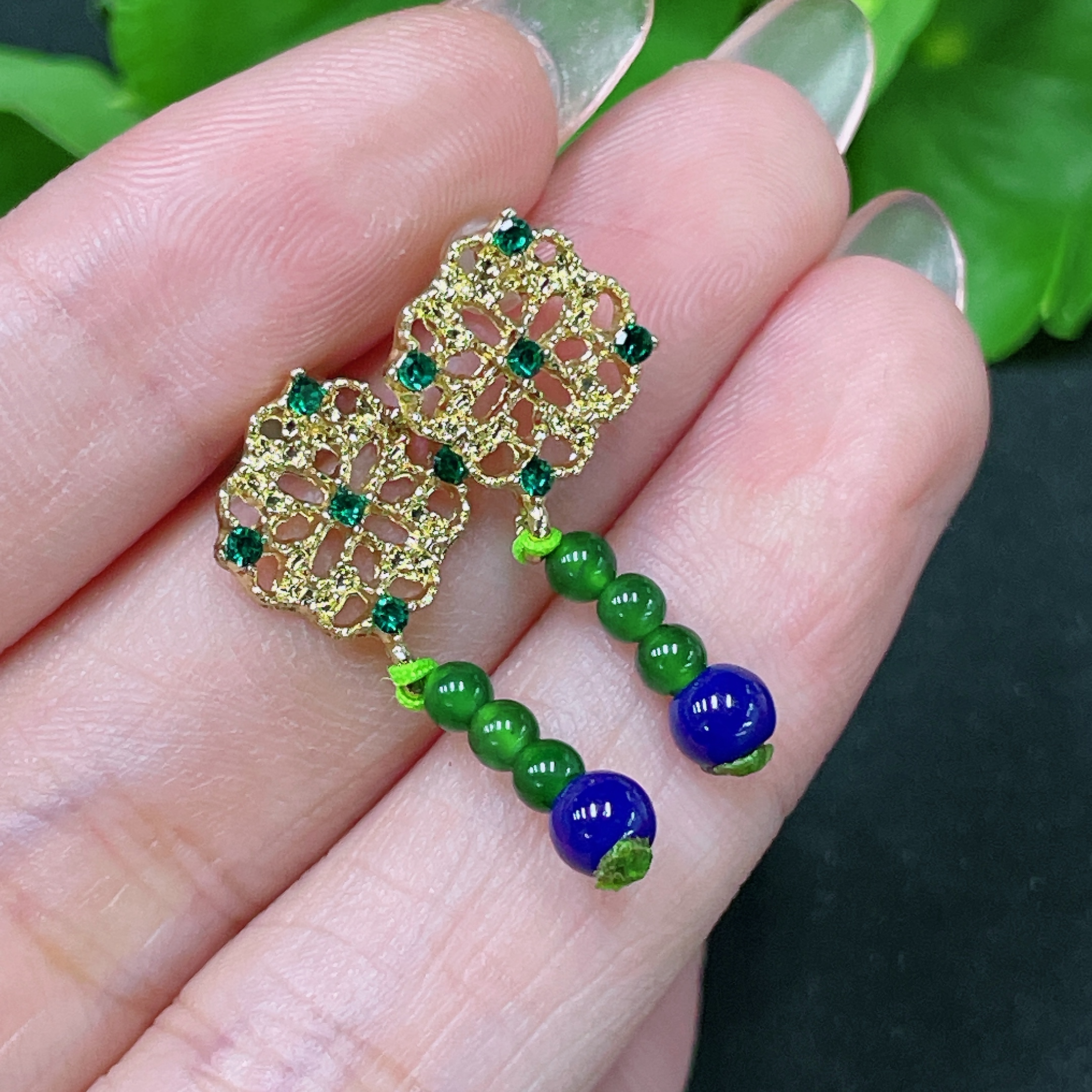 F34983430 Jadeite Inlaid Piece Non-Gold With Non-A Grade Beads