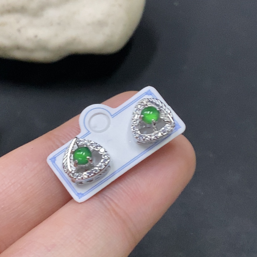 F29322510 Jadeite inlaid earrings, total weight approx. 1.7g (non-gold inlaid)