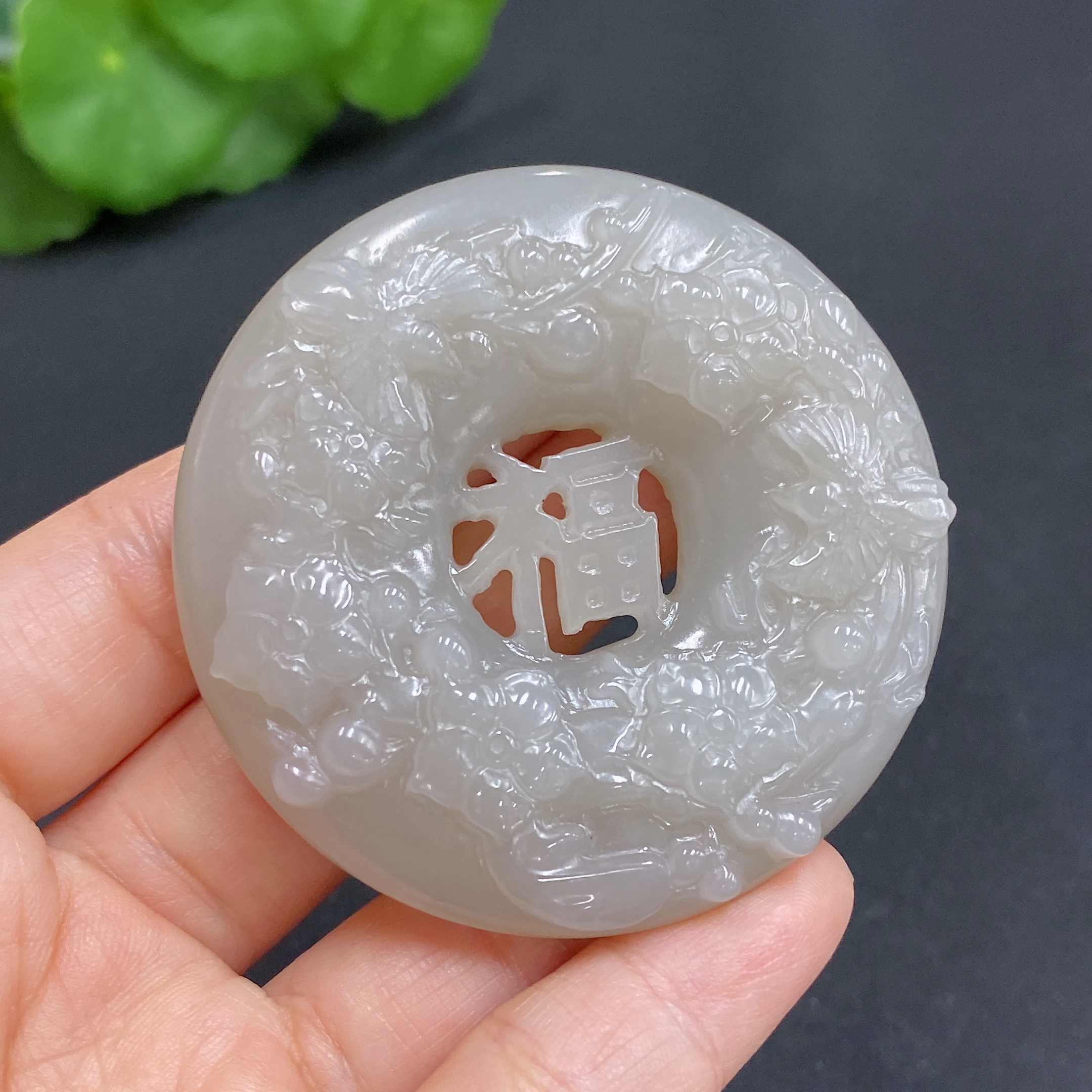 H29428822 Hetian Jade Pendant, Joy on the Brows, Total Weight Approx. 54.5g