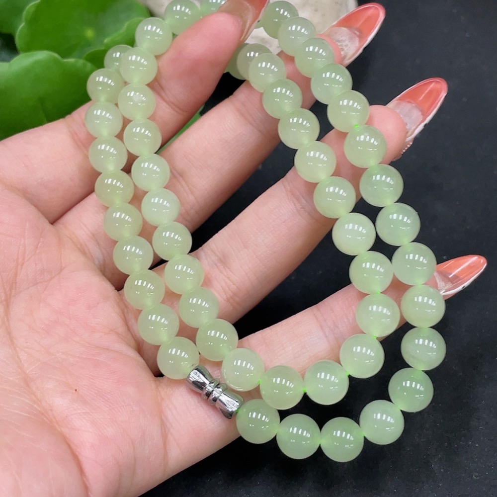 H35112120 Hetian Jade Bead Necklace Non-Gold Approximately 7.7mm Total Weight About 44.1g