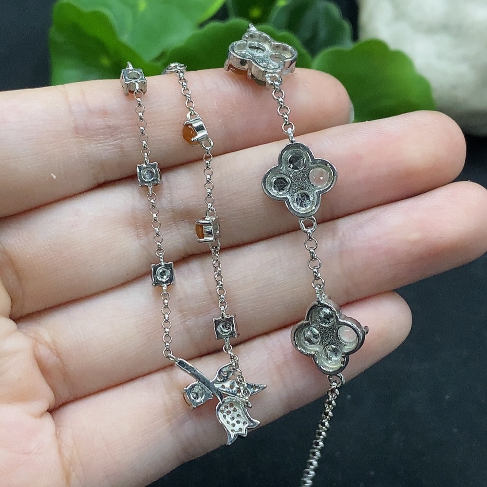 F34028409 Jadeite Inlaid Bracelet Sell as a Lot Non-Gold Yellow Red Part Color Origin Undetermined