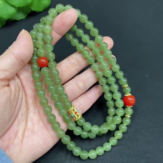 H29366710 Hetian Jade Bead Necklace, Approx. 6.7mm, Non-Gold Inlaid, Total Weight Approx. 61.4g, Accessories Not Hetian Jade