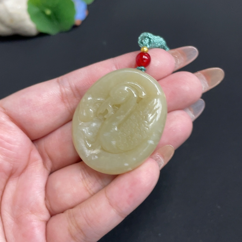 H32766869 Hetian Jade Pendant, Crane, Total Weight Approx. [with rope] 30.5g