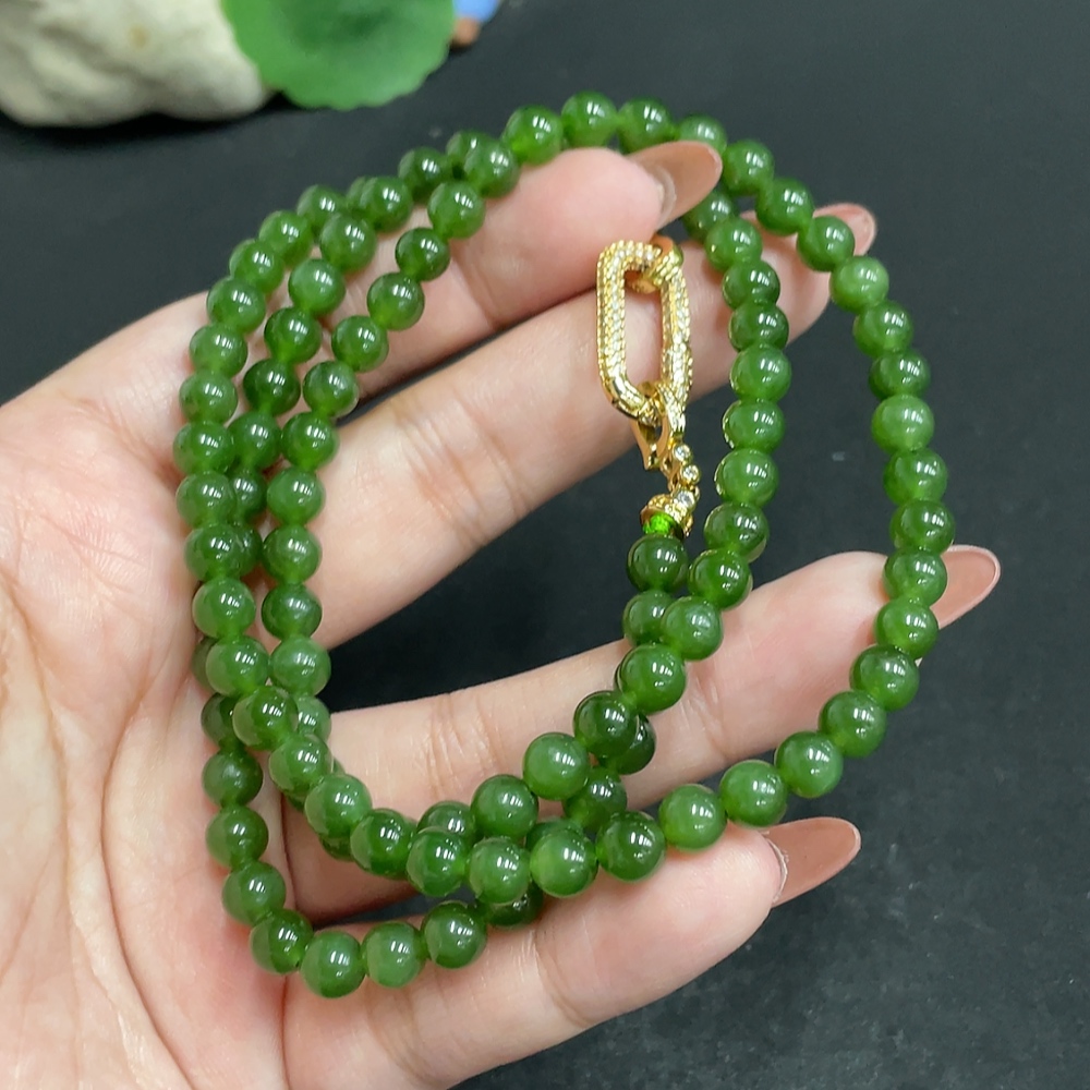 H34004545 Hetian Jade Bead Necklace Approx. 5.5mm Total Weight About 39.3g Non-Gold