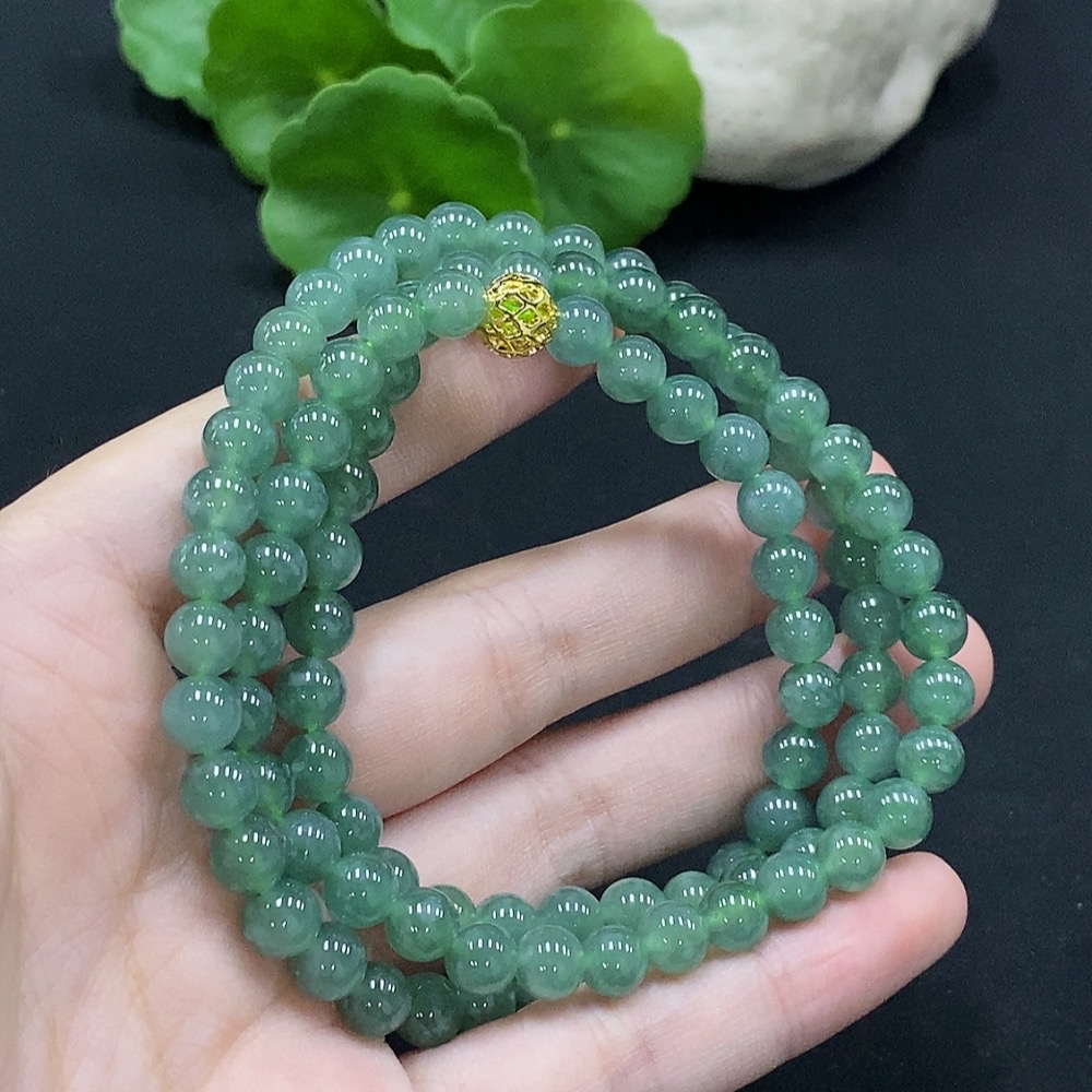 F34996584 Jadeite Bead Necklace Approx. 6.5mm Non-Gold-Inlaid Total Weight Approx. 42.45g