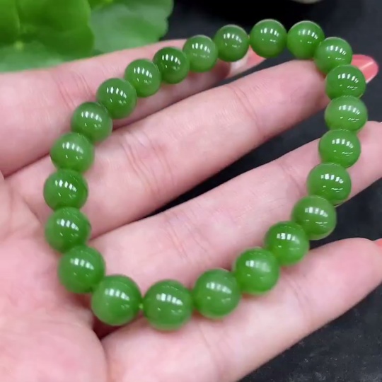 H35147706 Hetian Jade Jasper Bracelet, approx. 8mm beads, total weight approx. 18g