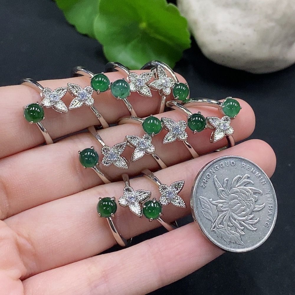 F33927866 Jadeite Cabochon Inlaid Ring Non-gold Inlaid Adjustable