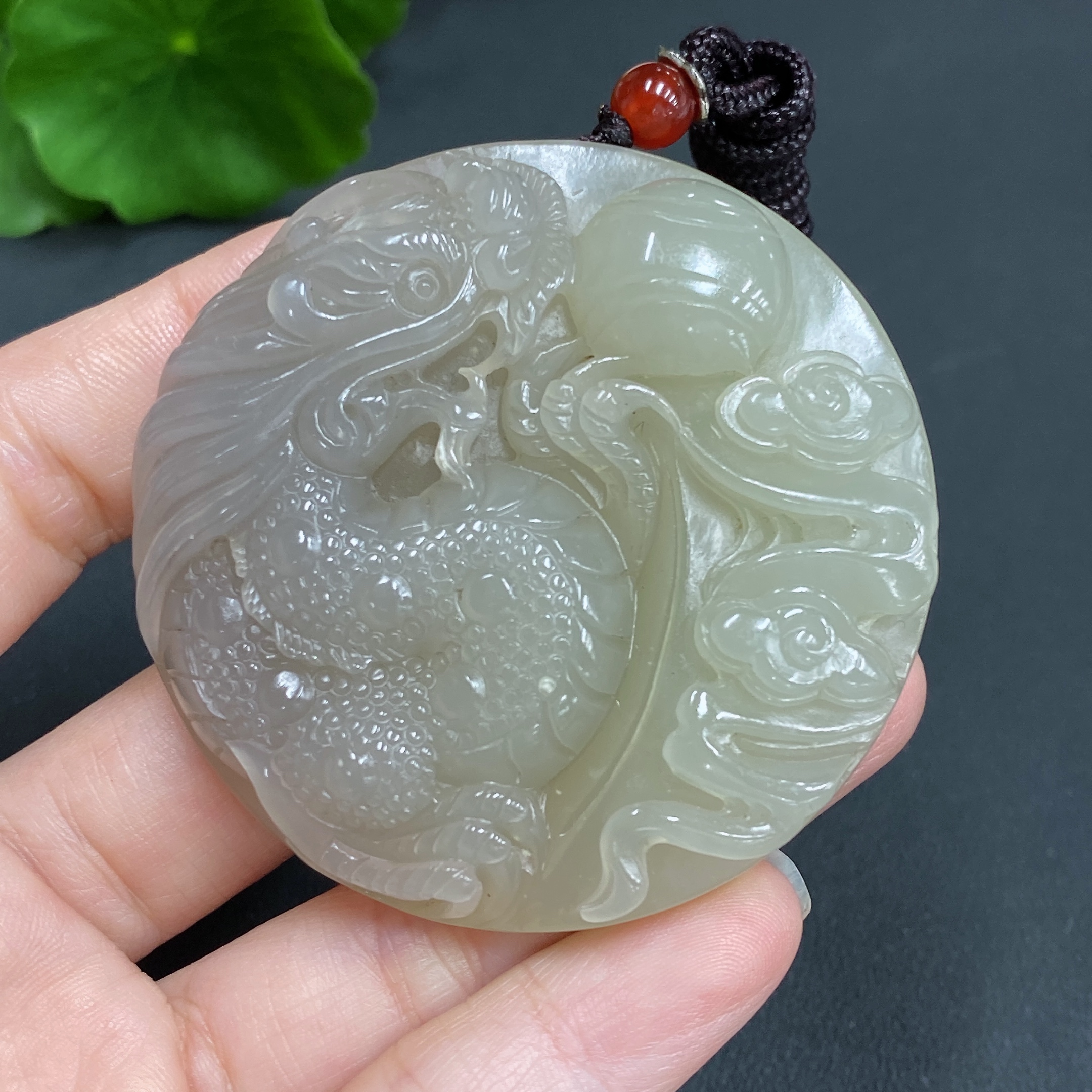 H16827761 Hetian Jade Pendant Dragon Plaque Gross Weight Approx. (with rope) 60.1g