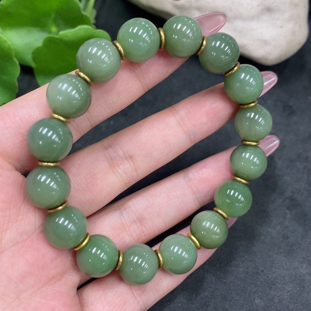 H33897961 Hetian Jade Bracelet Approx.11.7mm Total Weight Approx.44.5g Non-Gold