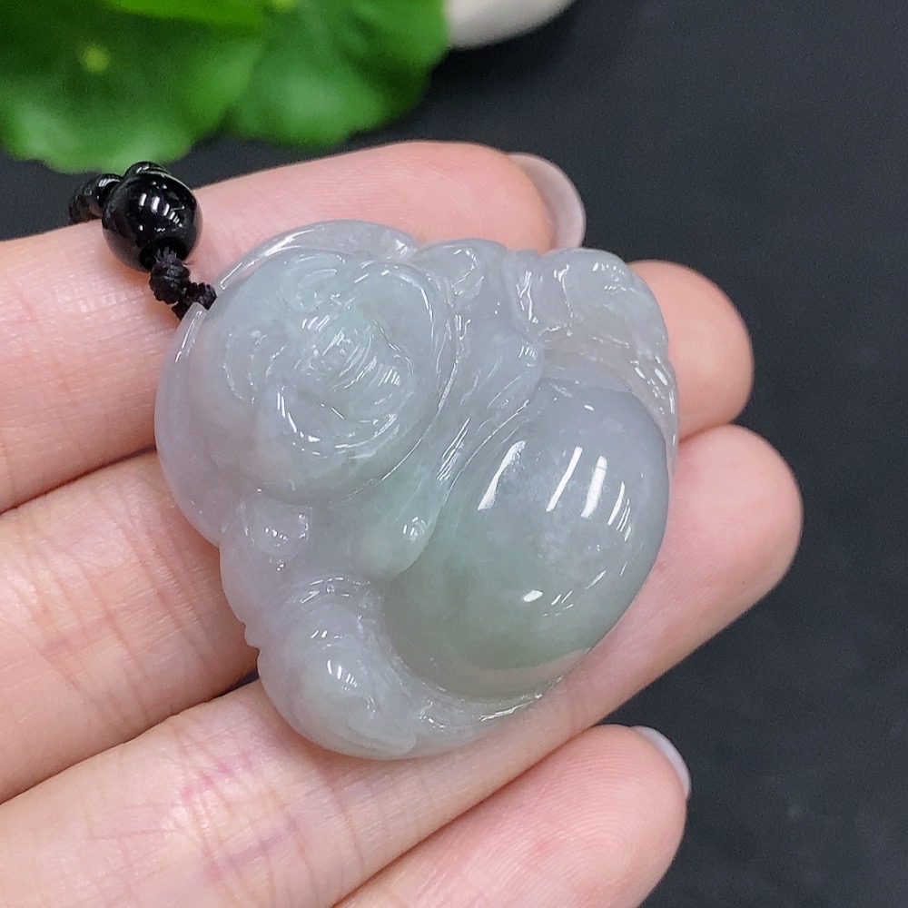 F34034599 Jadeite Buddha pendant Total weight including chain is about 32.2g (chain is not grade A)