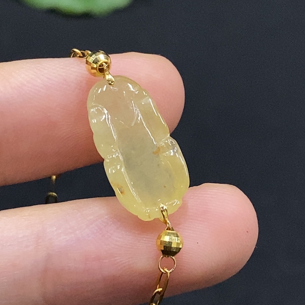 F35115492 Jadeite Pi Xiu Inlaid Bracelet 18K Gold Total Weight Approx. 2.66g