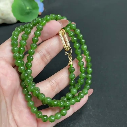 H34004545 Hetian Jade Bead Necklace Approx. 5.5mm Total Weight About 39.3g Non-Gold