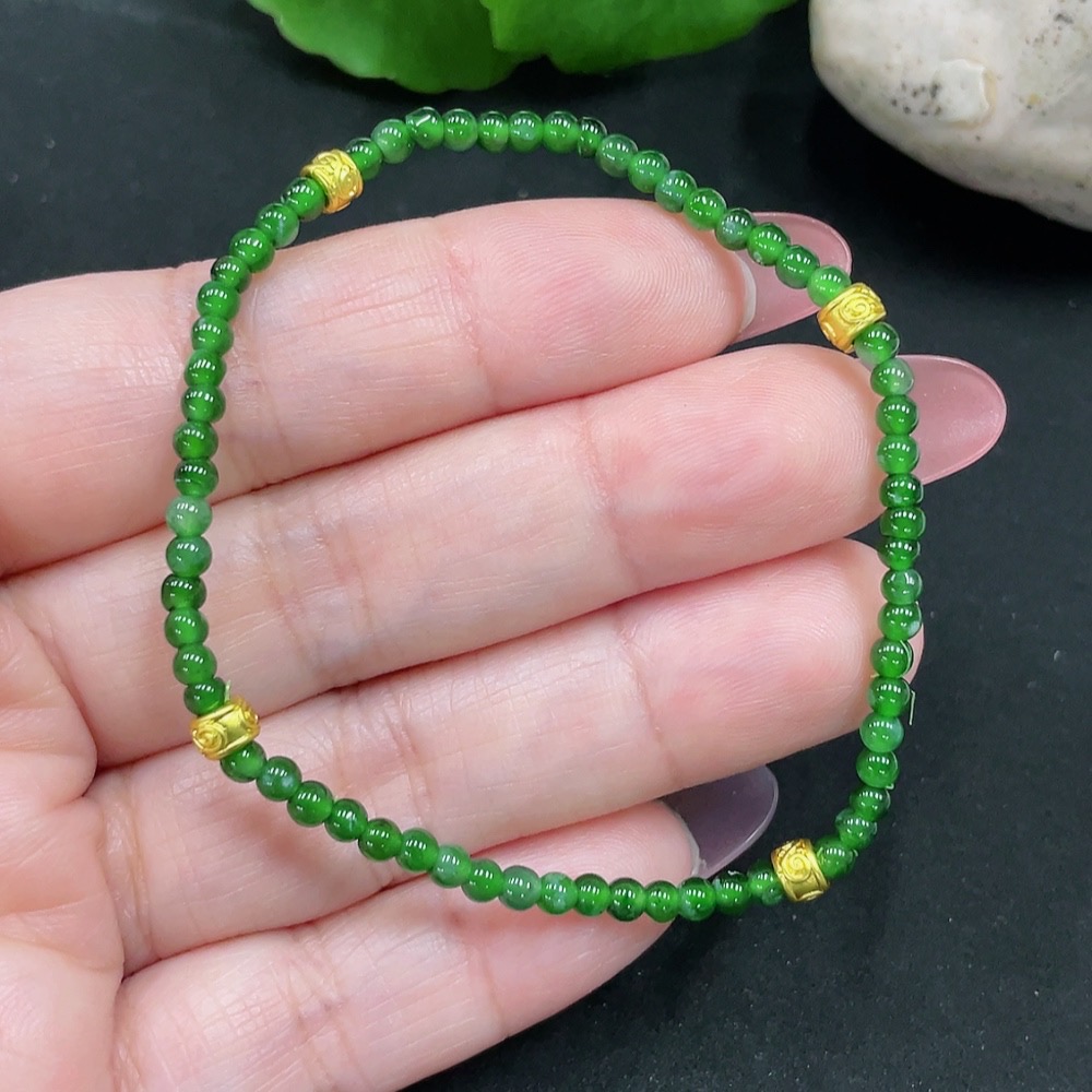 F34983099 Jadeite Bracelet Approx. 3mm Beads Total Weight 3.4g (Non-Gold Inlaid)