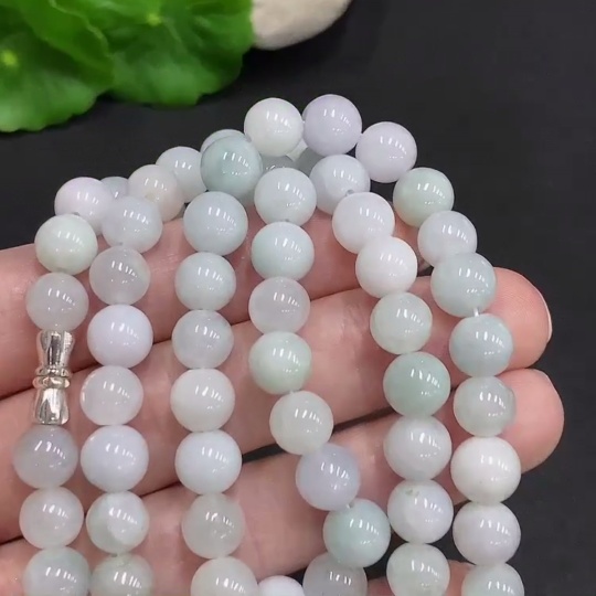 F34002270 Jadeite Beaded Necklace Approx. 7.5mm Non-Gold Total Weight Approx. 53.5g