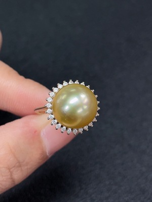 C34950043 Seawater Pearl Ring, Color Origin Undetermined, Non-Gold, Adjustable, Total Weight Approximately 4.76g, Size Around 12.1mm