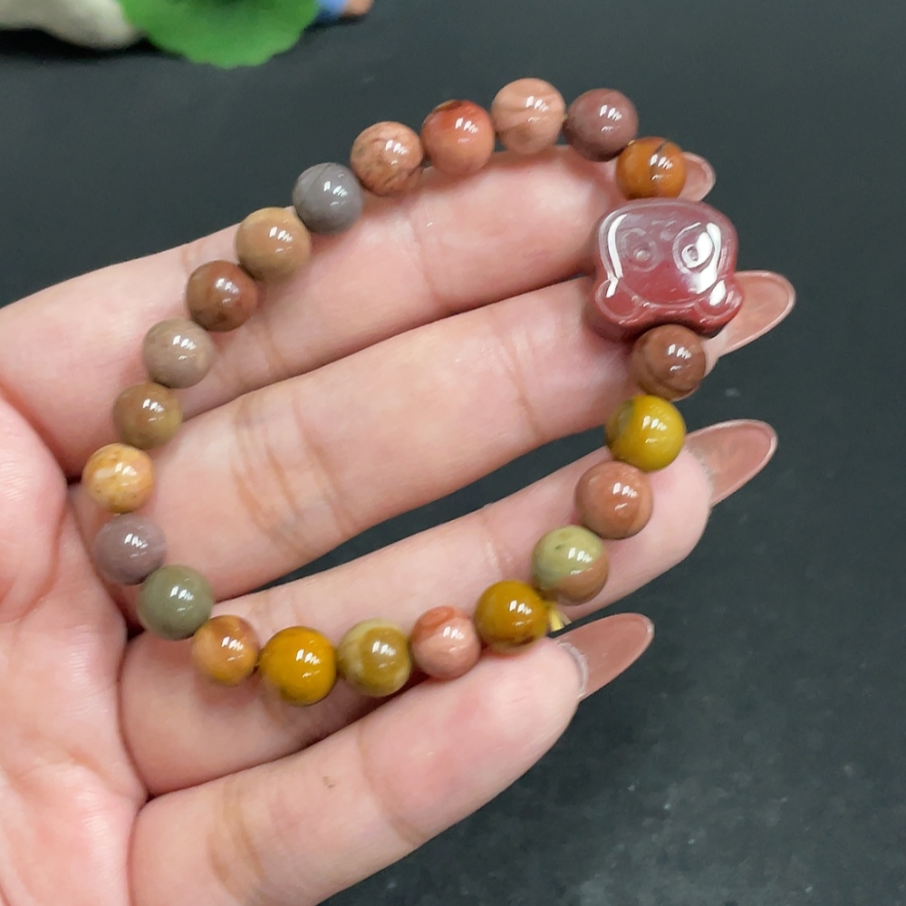 H34054132 Alashan Agate Bracelet, approx. 7mm beads, contains other mineral components, total weight approx. 15.1g