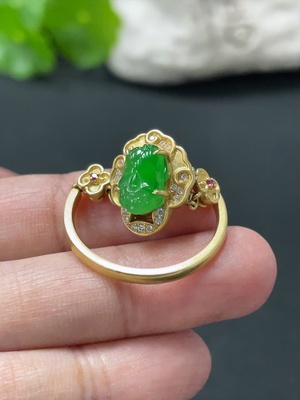 F34978086 Jadeite Pixiu Inlaid Ring 18k Gold Inlaid Size 25.5 Total Weight Approx. 6.76g With Diamond (Colorless)