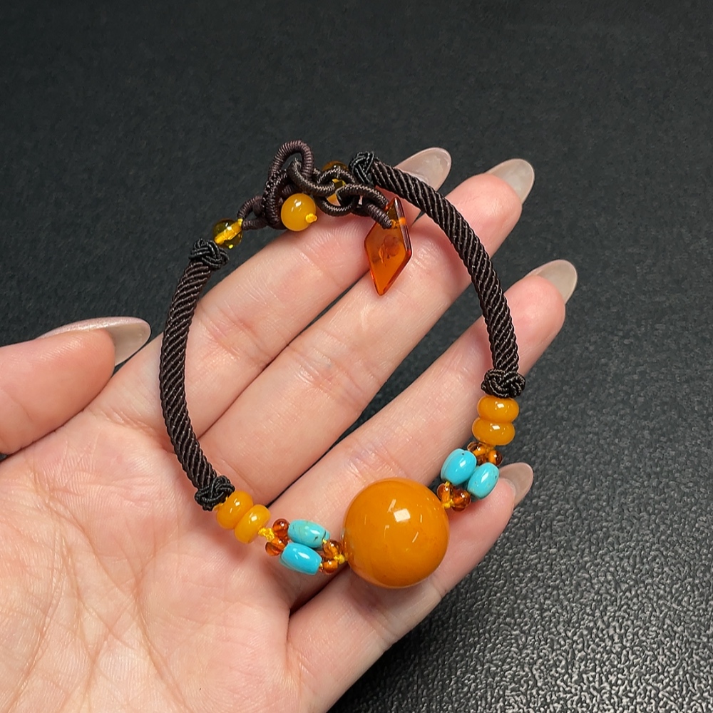 C34953203 Amber Beeswax Bracelet with Non-Natural Stones, Total Weight Approx. 6.89g, Size Approx. 17.8mm