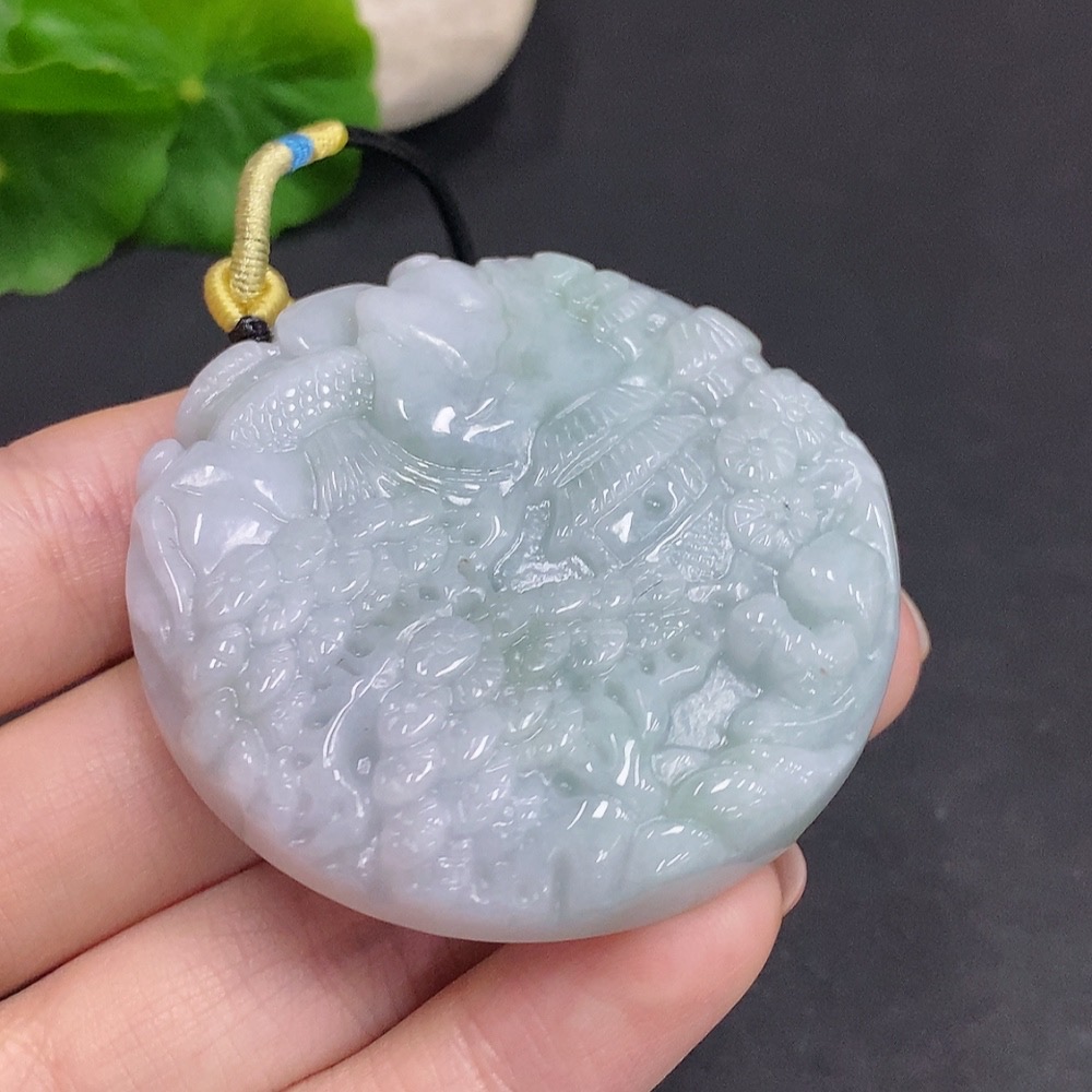 F34035503 Jadeite Landscape Pendant, Total Weight Approximately 70.8g (Including Rope)