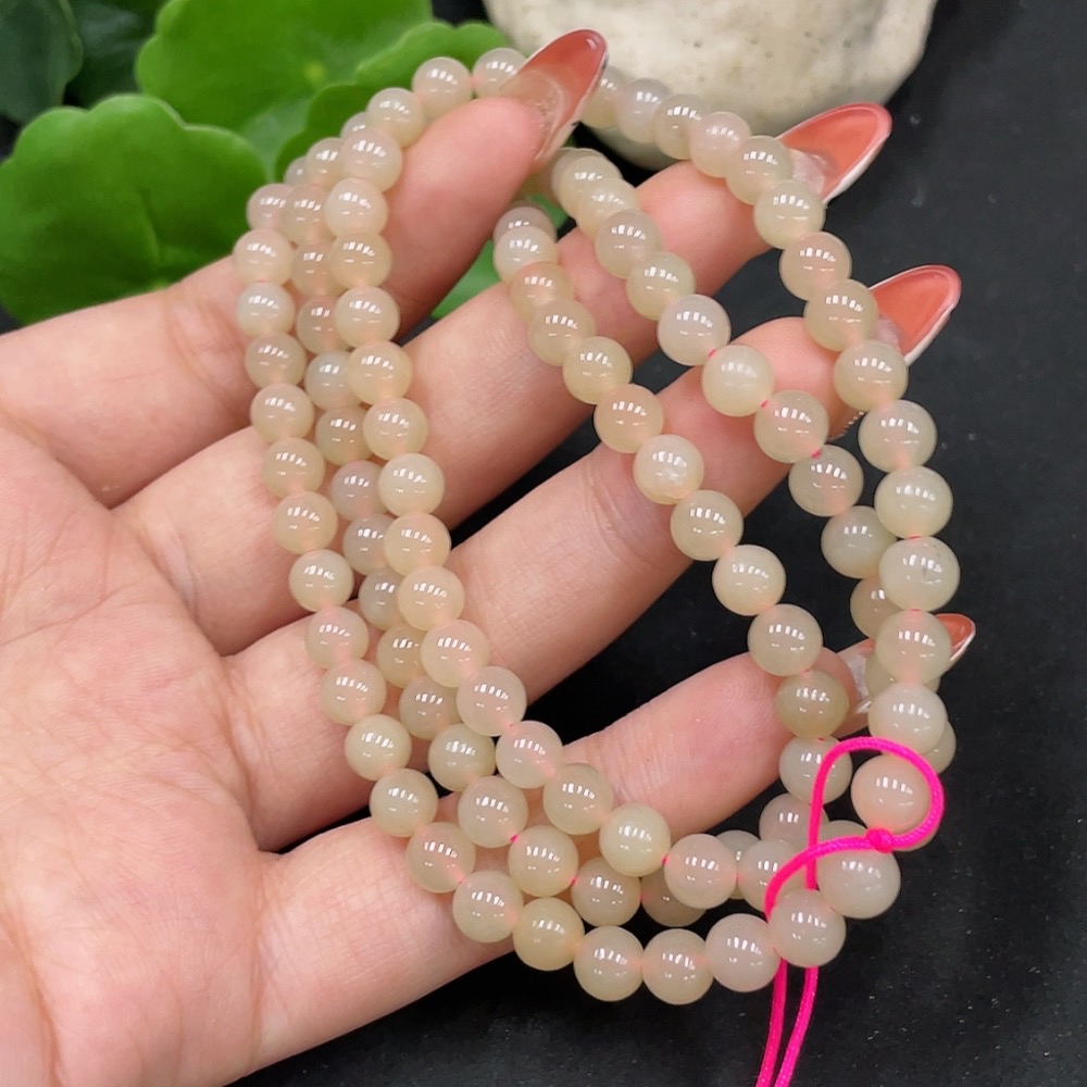 H35112334 Hetian Jade Beaded Necklace, Approx. 5.8mm, Total Weight Approx. 37.3g