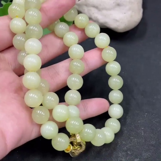 H35148192 Hetian Jade Bead Necklace Non-Gold Approx.10.1mm Total Weight Approx.77.4g