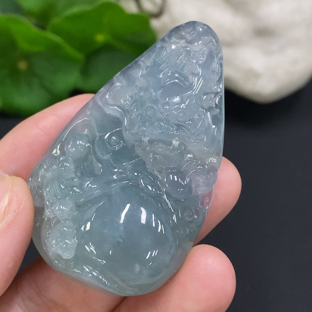 F34070774 Jadeite Pendant Dragon Plaque Total Weight Approx.31.77g