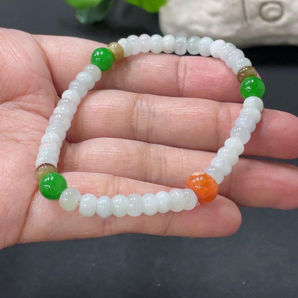 F34978904 Jadeite bracelet total weight approx. 12.35g non-A green beads undetermined color origin of yellow parts