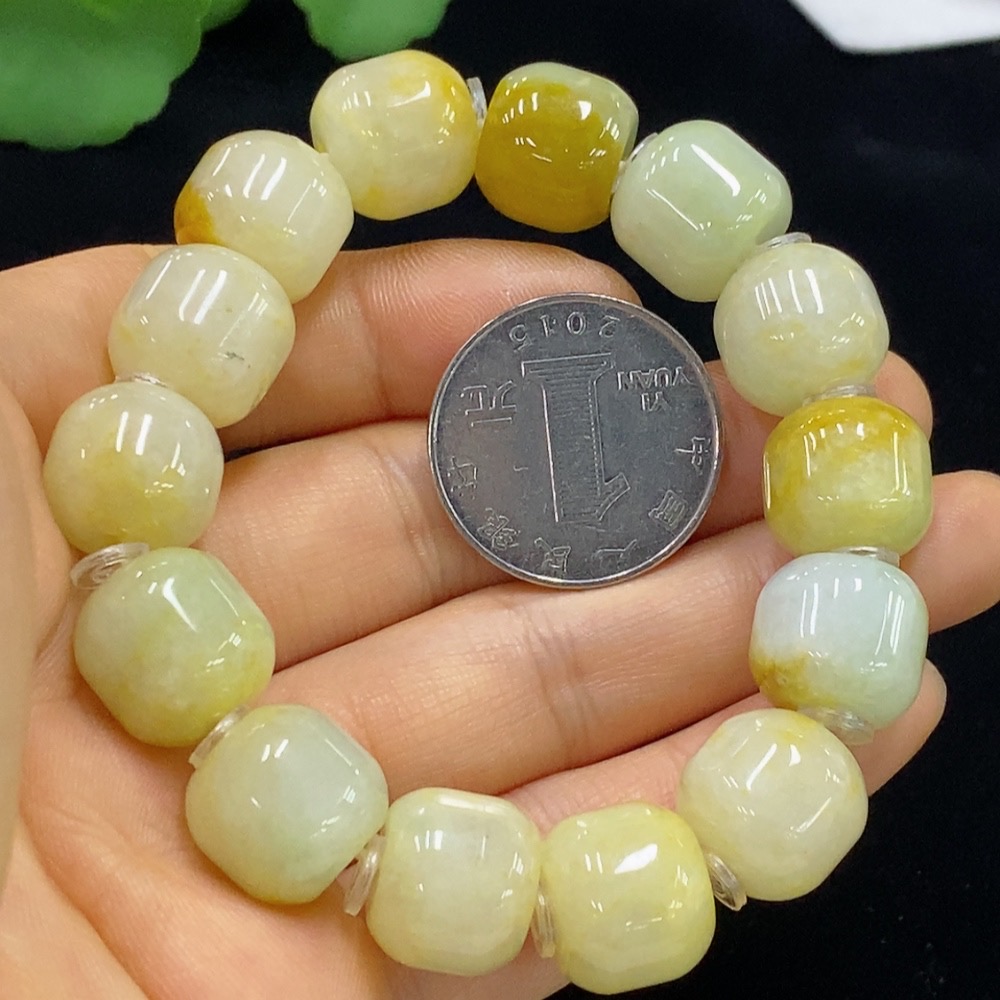 F34044096 Jadeite Bracelet 13.7mm Approx. Total Weight About 71.47g Yellow Part Color Origin Undetermined