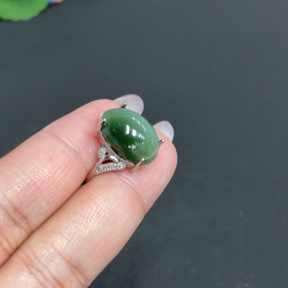 H33900636 Hetian Jade Inlaid Adjustable Ring