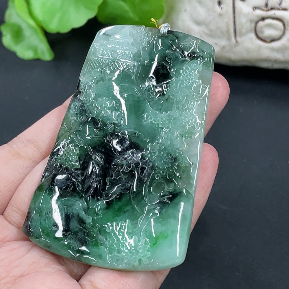 F42050332 Jadeite Landscape Pendant Total Weight Approx. 46.7g Containing Other Mineral Components