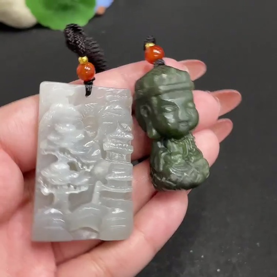 H34010397 Hetian Jade Pendant Landscape Guardian Deity