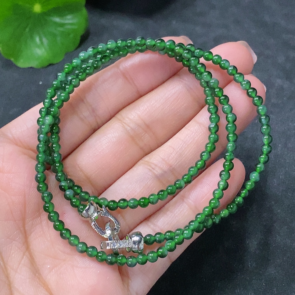 F34030541 Jadeite Bead Necklace Approx. 3mm Non-Gold Total Weight Approx. 9.6g