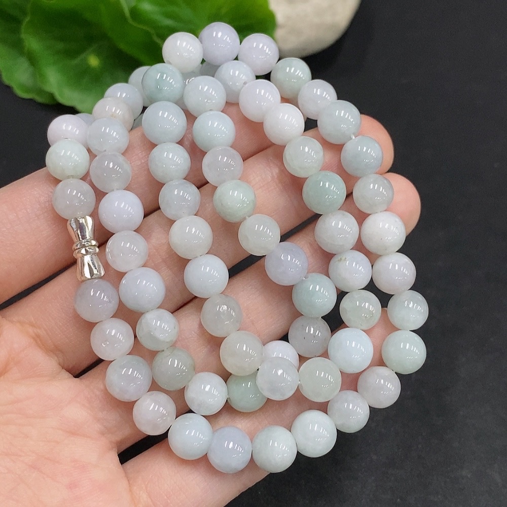 F34002270 Jadeite Beaded Necklace Approx. 7.5mm Non-Gold Total Weight Approx. 53.5g