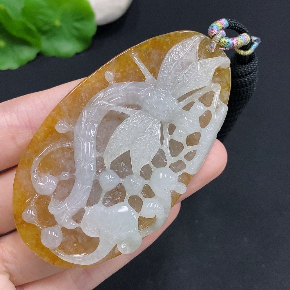 F31606757 Jadeite Dragonfly Pendant Total Weight Approx. 37.5g (Including Cord Weight) Color Origin Undetermined