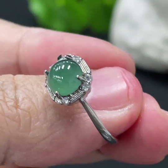 F32768619 Jadeite Cabochon Inlaid Ring Non-Gold Setting Adjustable Size Total Weight Approx. 1.81g